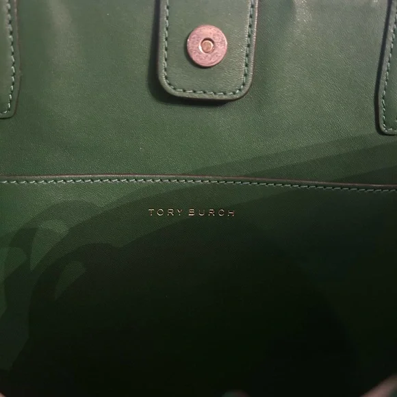 Tory Burch Green Navy Cream Geometric Print Tote - Picture 6 of 7